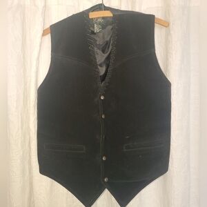 Stefino Man Black Leather Vest Sz Large | Western Rugged Festival Style